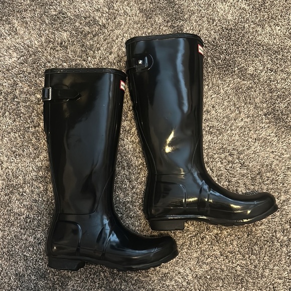 Hunter Original Back Adjustable Gloss Rain Boots black size 7 - Picture 3 of 9